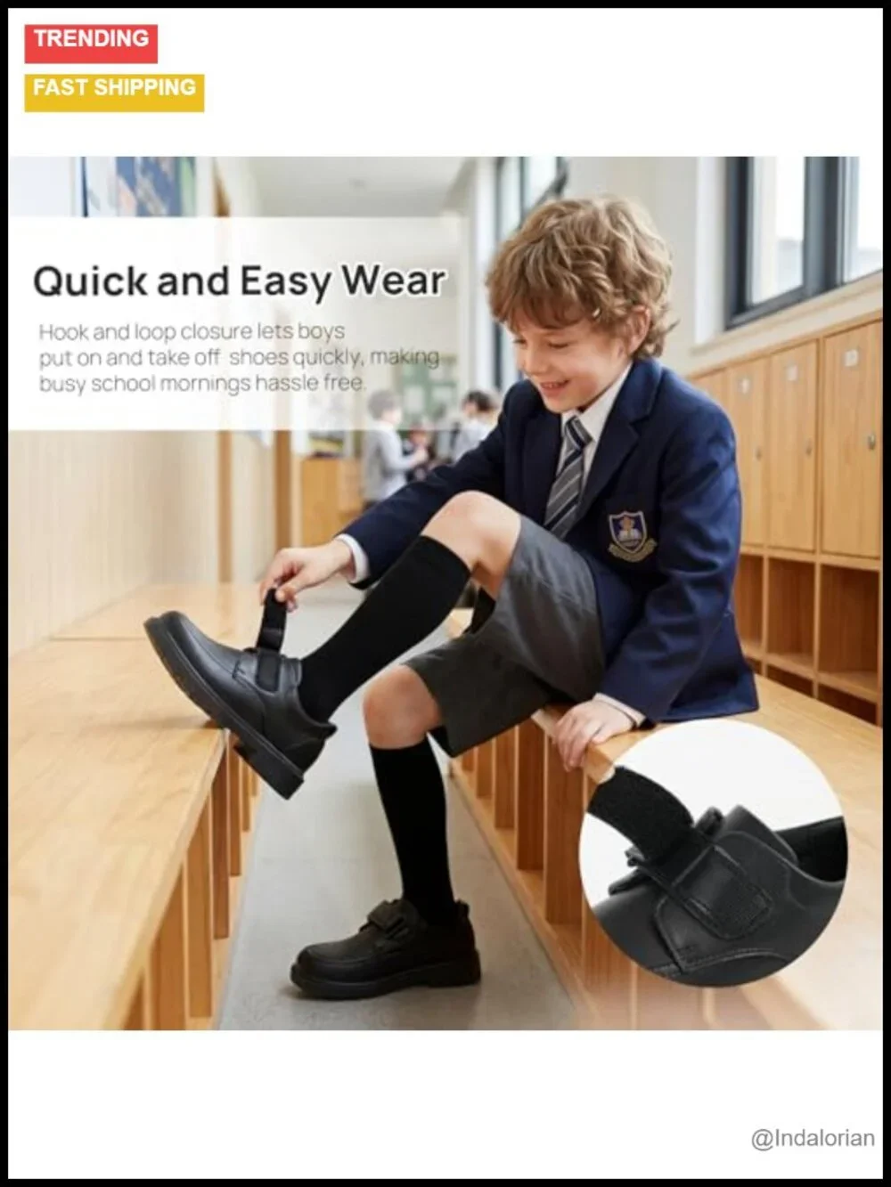 Kids School Uniform Loafers - Hook & Loop Closure, Non-Slip Sole